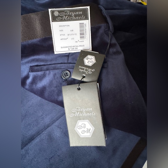 New Bryan Michaels Blue Velvet Tuxedo Dress Pants - Picture 5 of 10